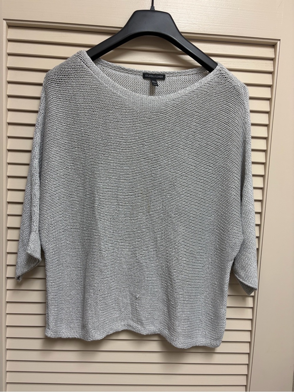 Eileen Fisher Linen Blend Sweater M Gray Boxy Dolman Boat Neck Knit Top Hippie